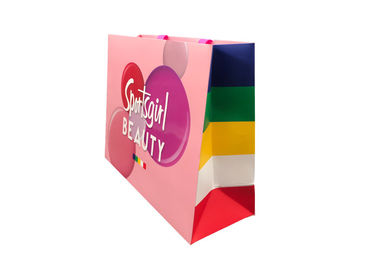 Pink Fancy Present Paper Bag / Natural Paper Gift Bags Customized Logo